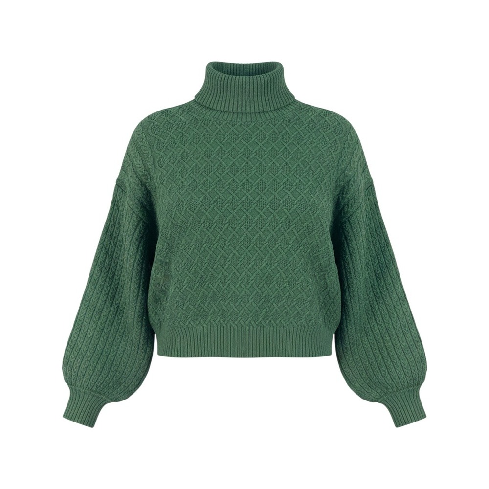 Tahari Sweater Womens XL Green Turtleneck Cable Knit Long Sleeve